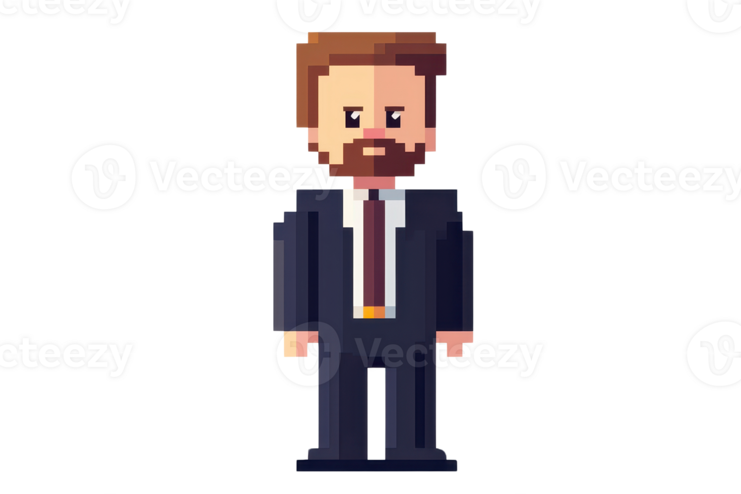 Pixel art illustration of a businessman in a suit with a beard. Retro 8-bit style character on a transparent background. png
