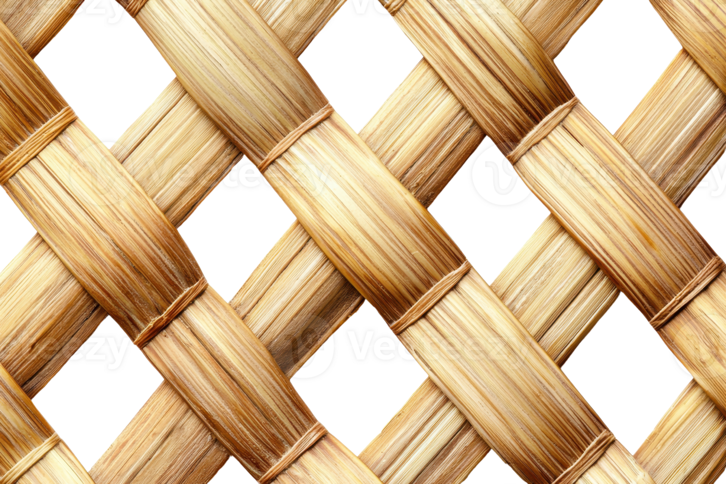 Close-up of a woven bamboo texture with an intricate pattern, showcasing natural brown and beige hues, perfect for backgrounds or design projects. png