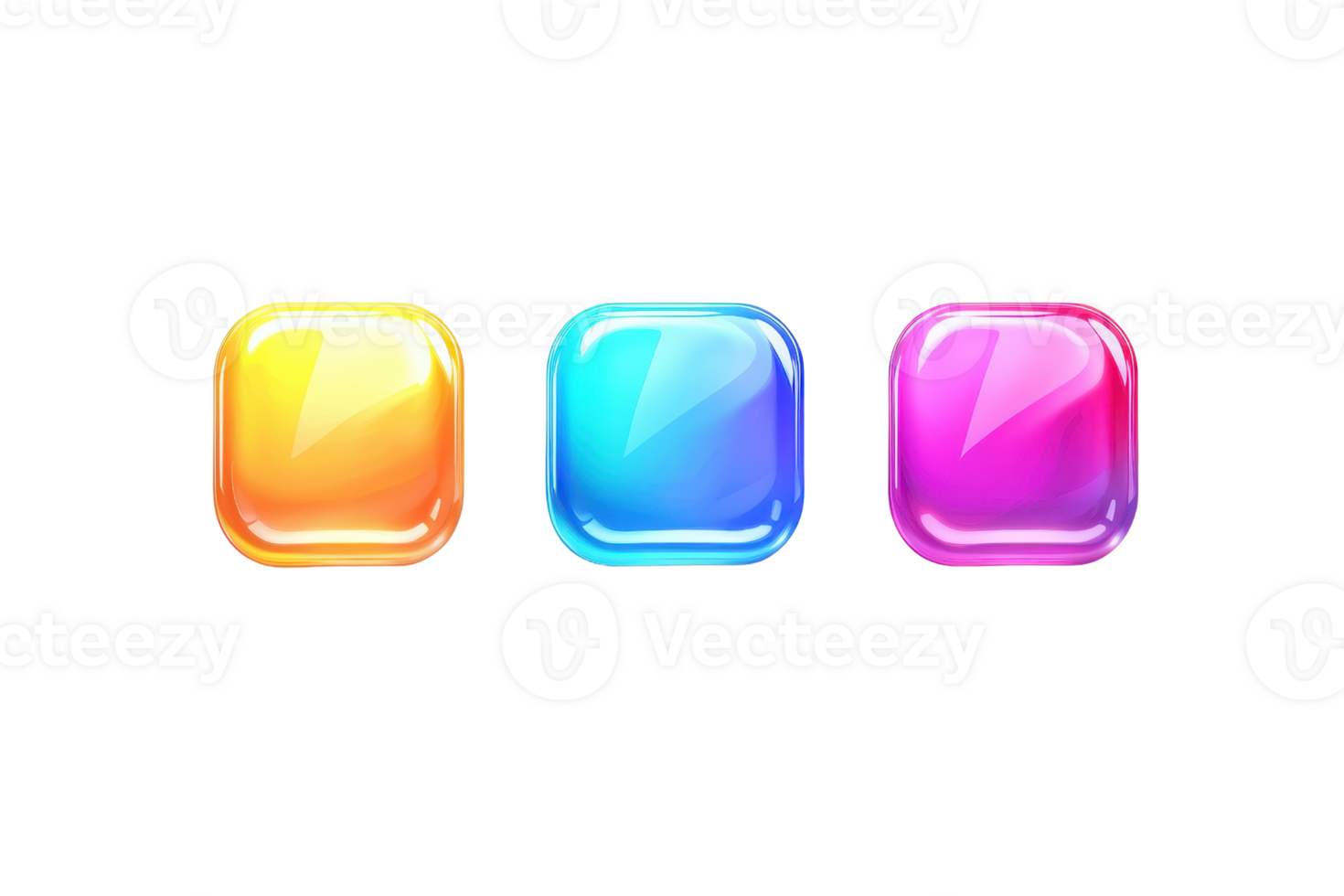 Colorful glossy icons in orange, blue, and pink shades on a transparent background. Perfect for web design, app development, and digital art projects. png