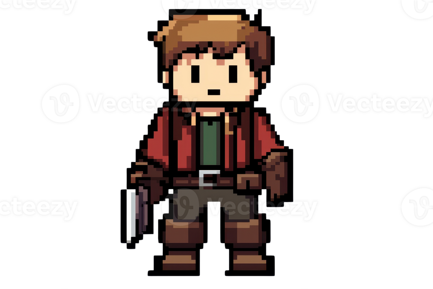 Pixel art character of an adventurer with a sword. Vibrant, retro style perfect for game design or fantasy illustrations. png