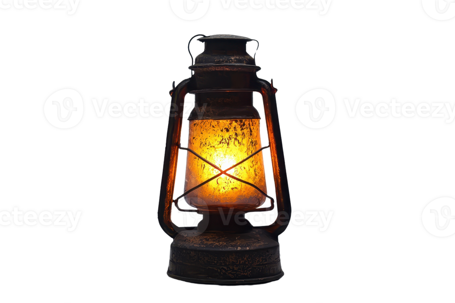 Vintage rusty lantern with glowing warm light, isolated on transparent background. Perfect for autumn or rustic themed design and decoration. png