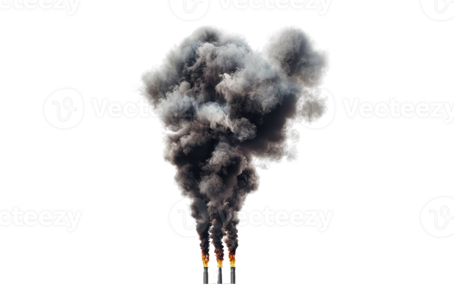 Dense black smoke rises into the sky from a fire, creating a dramatic and intense scene against a clear background. png