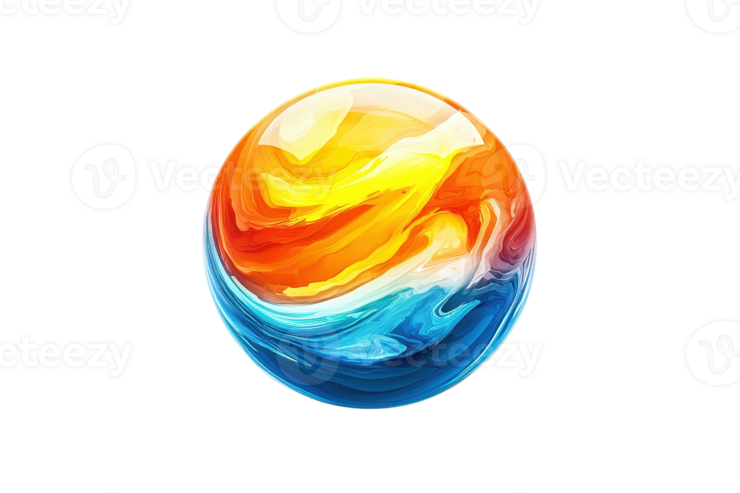 Vibrant abstract globe with swirling blue and orange hues, generating an artistic and dynamic representation of a colorful planet. png