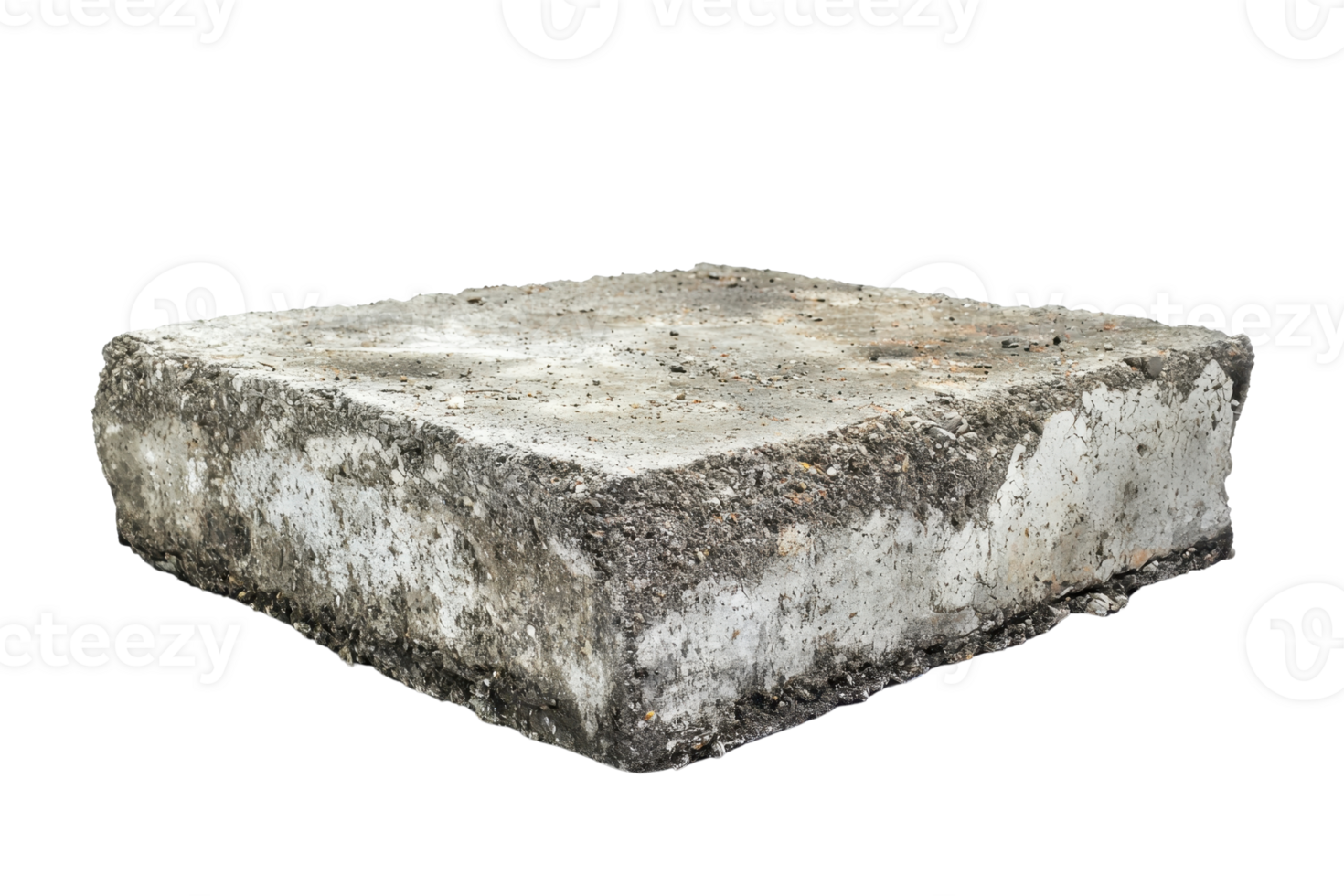Isolated square concrete block with rough texture and weathered appearance, suitable for construction, industrial, and artistic uses. png