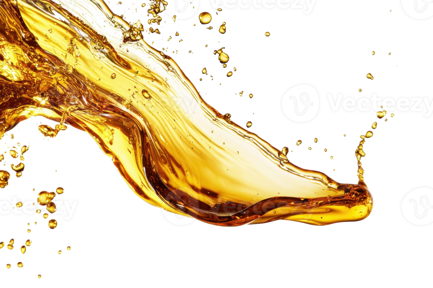 Golden liquid splash isolated on transparent background. High-quality image perfect for beverages, oil, or fluid dynamics concepts. png