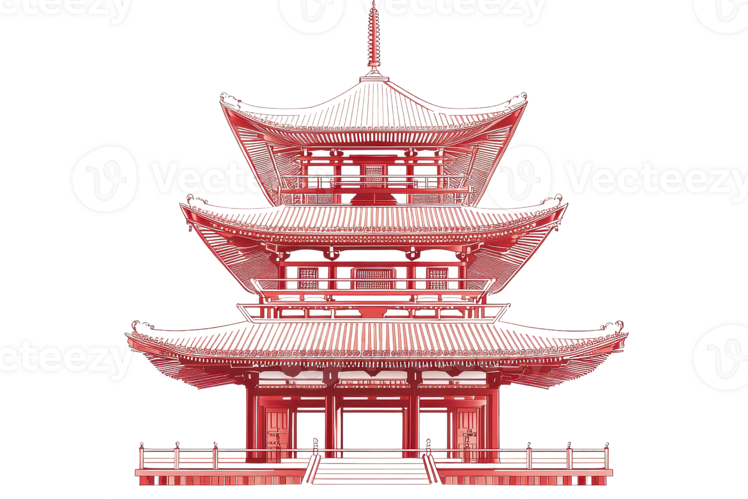 Traditional Japanese pagoda with red wooden architecture, exemplifying cultural heritage and craftsmanship. png