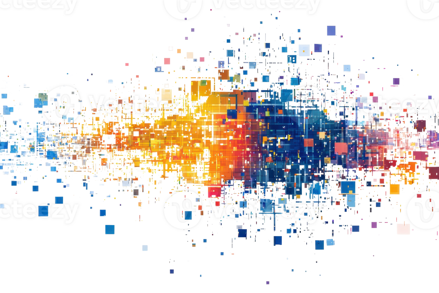 Vibrant digital data visualization with colorful abstract blocks and pixels, representing technology, information, and analytics. png