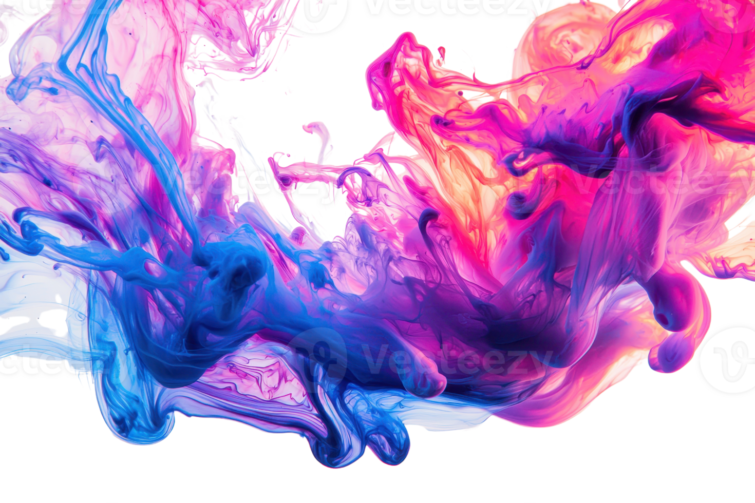 Vibrant abstract watercolor art with dynamic pink and blue hues blending together in a fluid pattern, creating a stunning visual effect. png