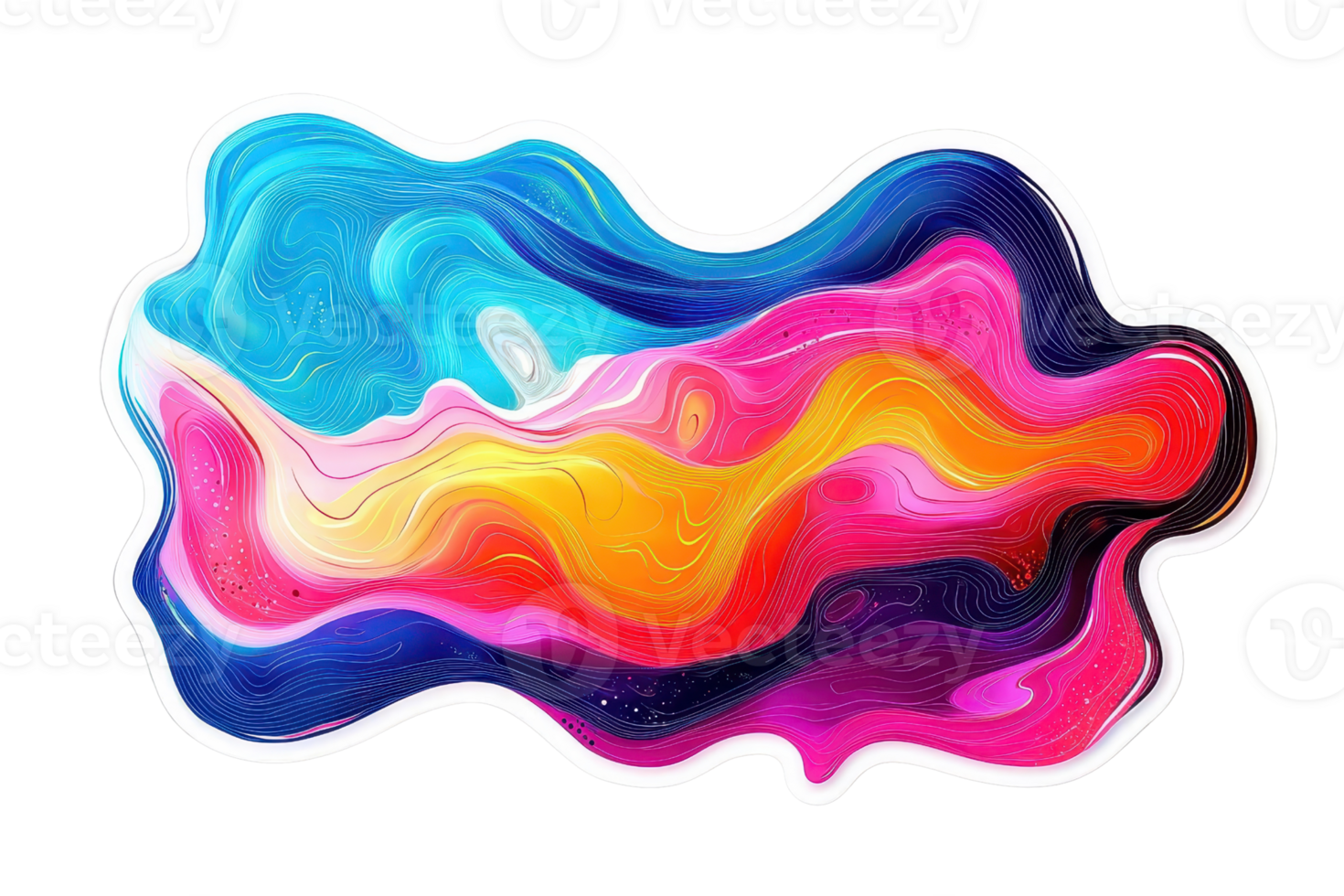 Vibrant abstract fluid art with swirling colors of blue, pink, orange, and yellow. Modern artistic expression in dynamic motion. png