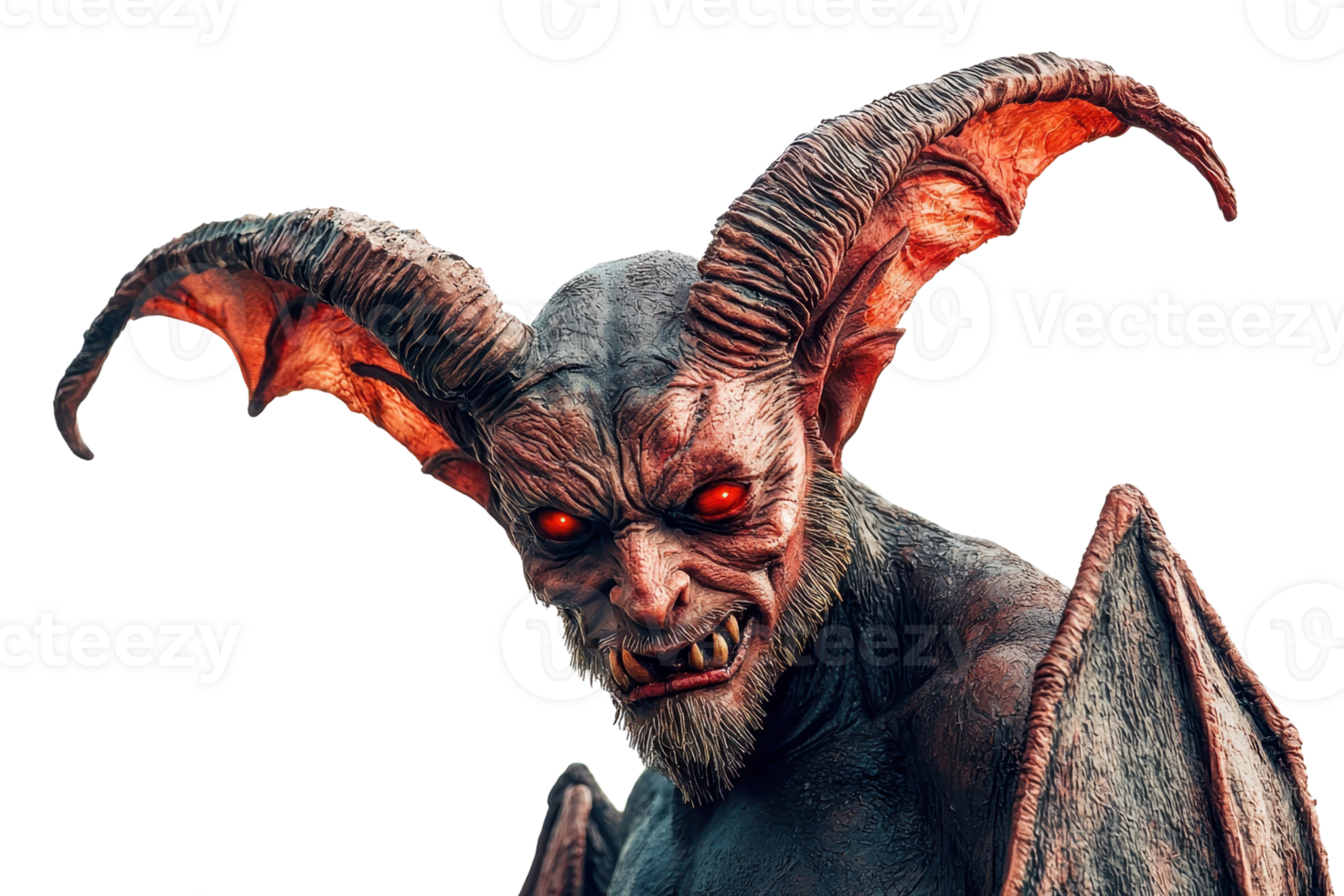 A detailed, high-resolution image of a menacing demon with horns, red eyes, and sharp teeth, perfect for Halloween or fantasy themes. png