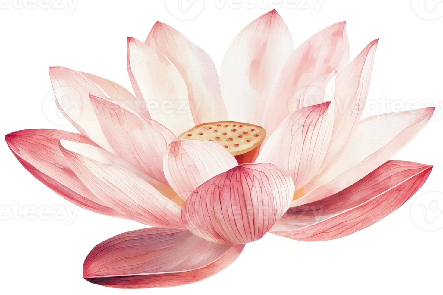 Beautiful watercolor illustration of a pink lotus flower in full bloom, showcasing delicate petals and serene elegance. Ideal for nature designs. png