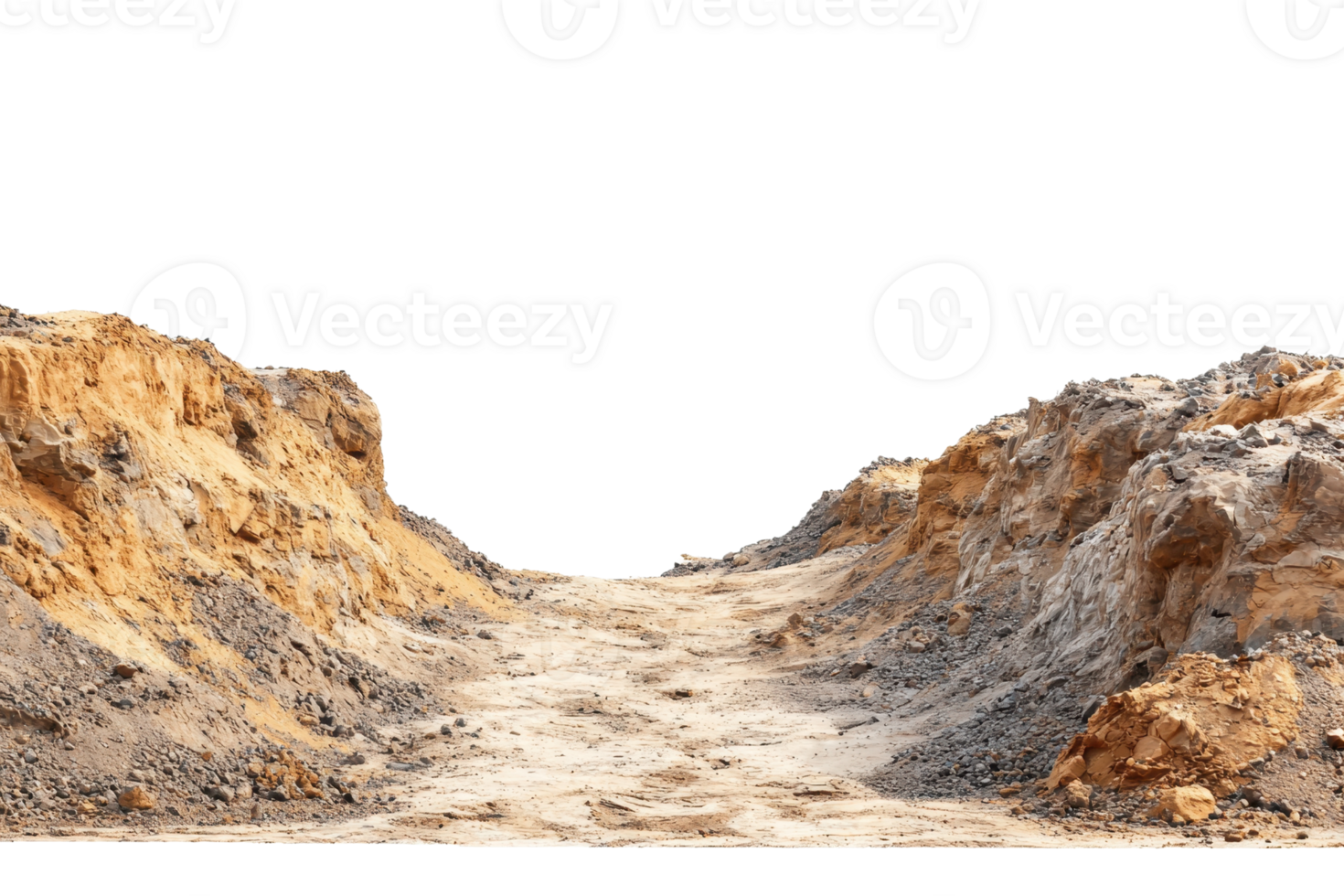 A wide path through a sandy terrain with steep, rocky walls on both sides, ideal for illustrating outdoor travel, adventure, or geology concepts. png