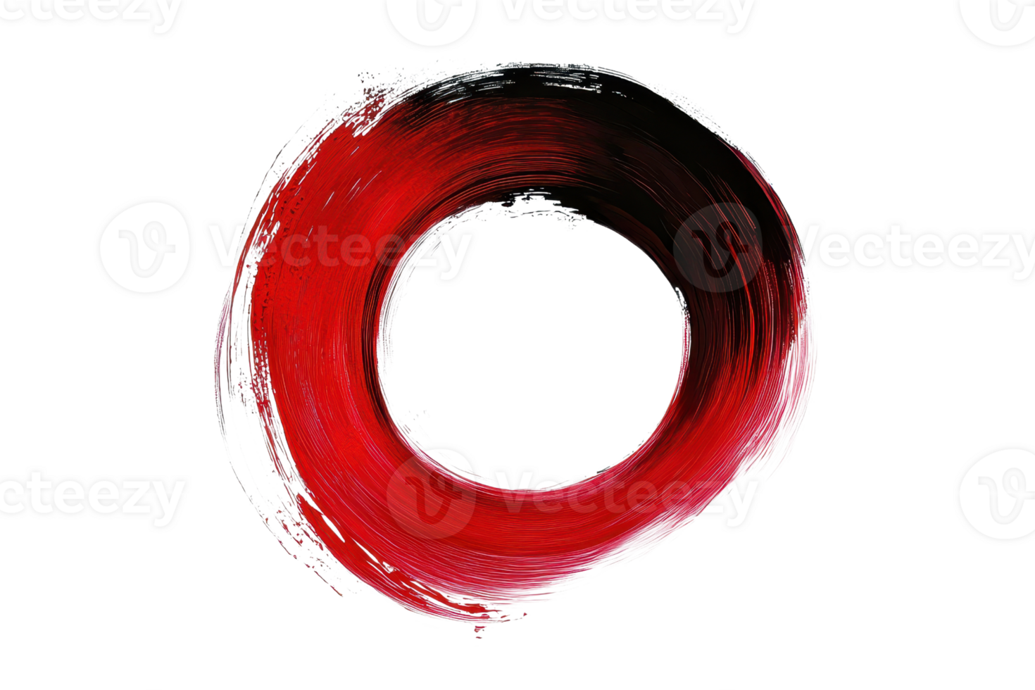 Abstract red and black circular brush stroke, symbolizing energy and motion, isolated on transparent background. png