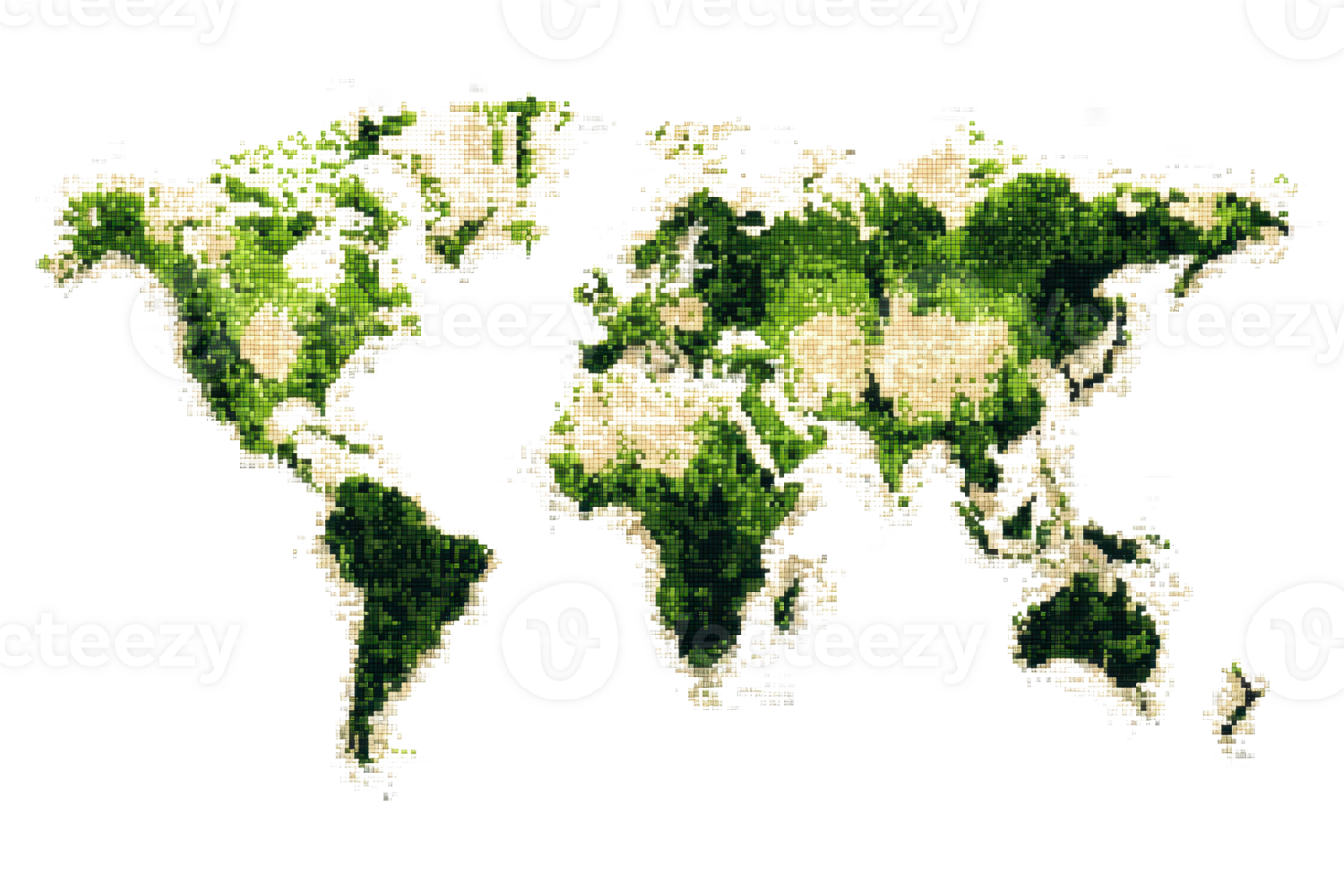 Artistic representation of the world map made with green foliage, emphasizing nature and global environmental themes. png