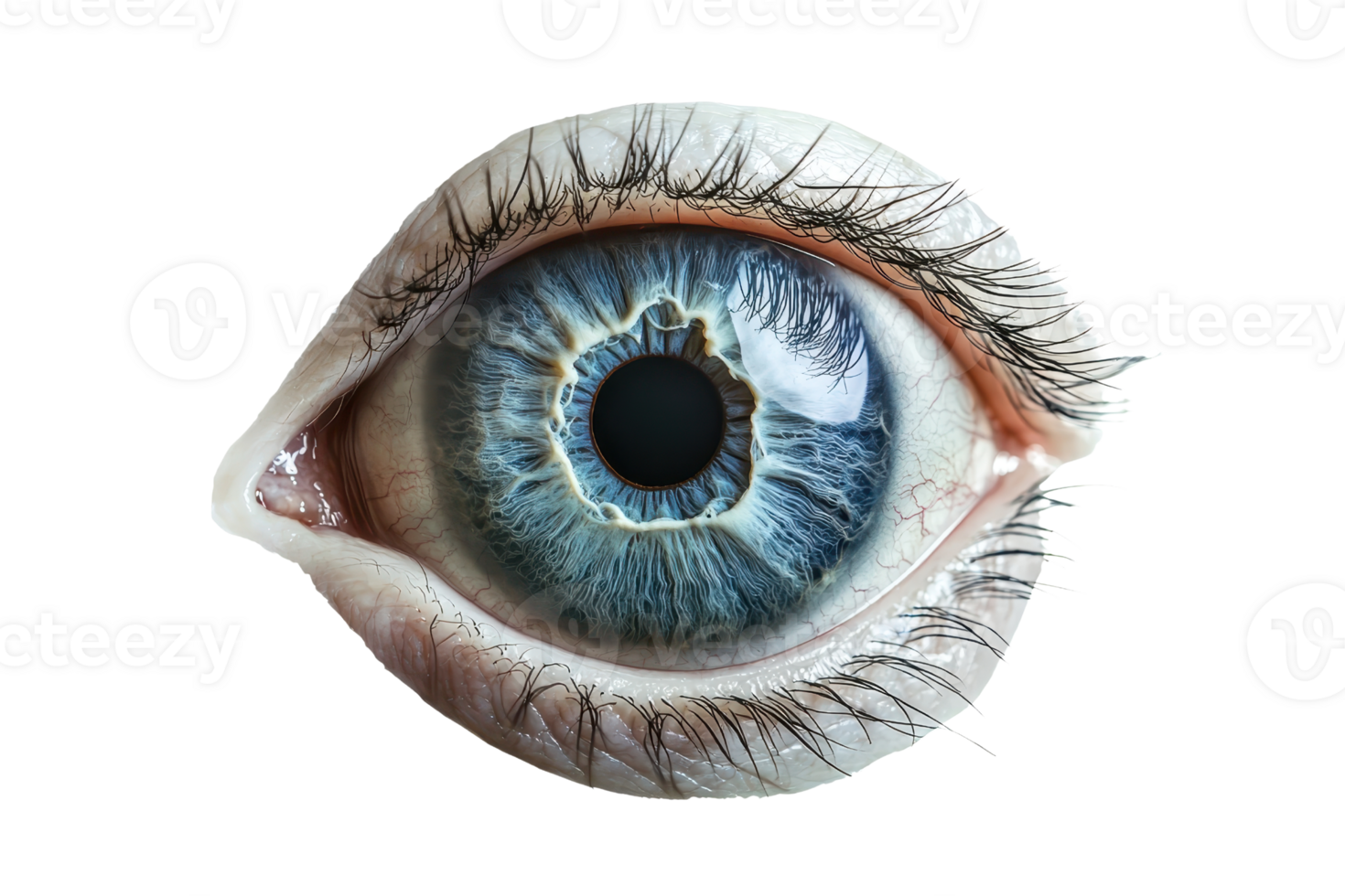 Close-up of a human eye showing detailed iris pattern and texture. Perfect for medical, optical, and artistic uses. png