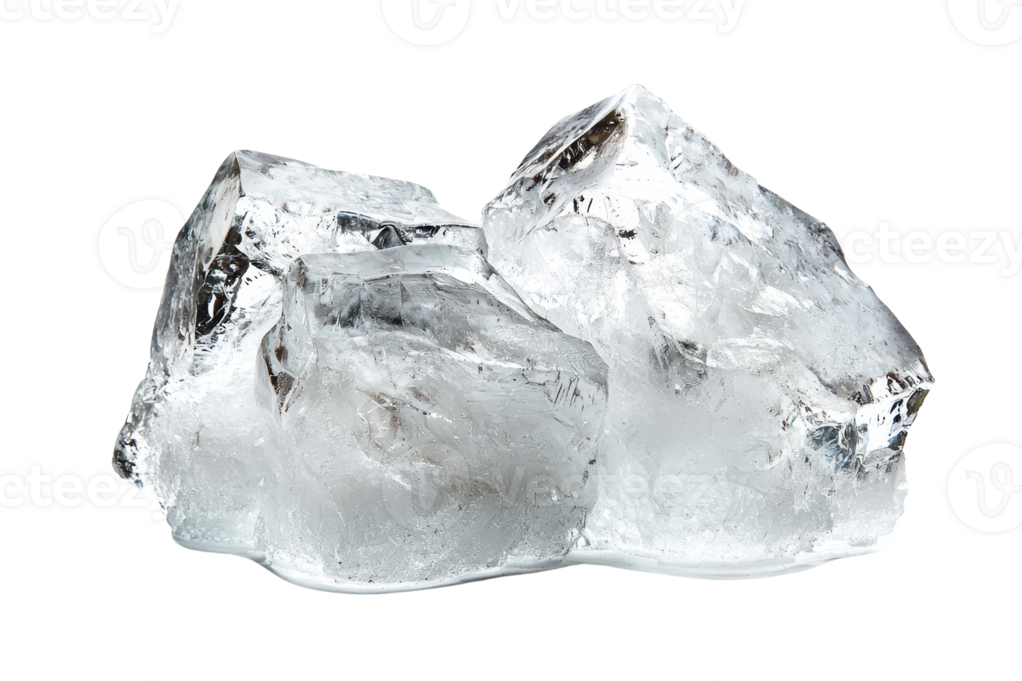 Close-up of clear ice cubes isolated on a transparent background. showcasing their crystal texture and smooth surfaces. png