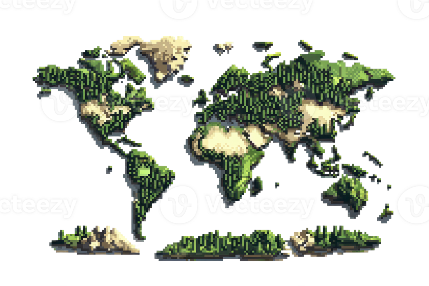 Artistic world map with green forest textures, unique interpretation of global geography in a whimsical, nature-inspired design. png