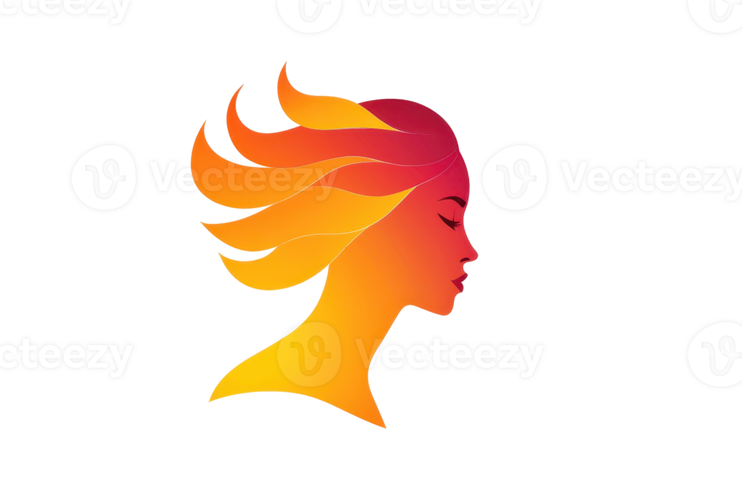 Elegant female silhouette with flowing hair design in warm gradient colors, representing beauty and creativity. png