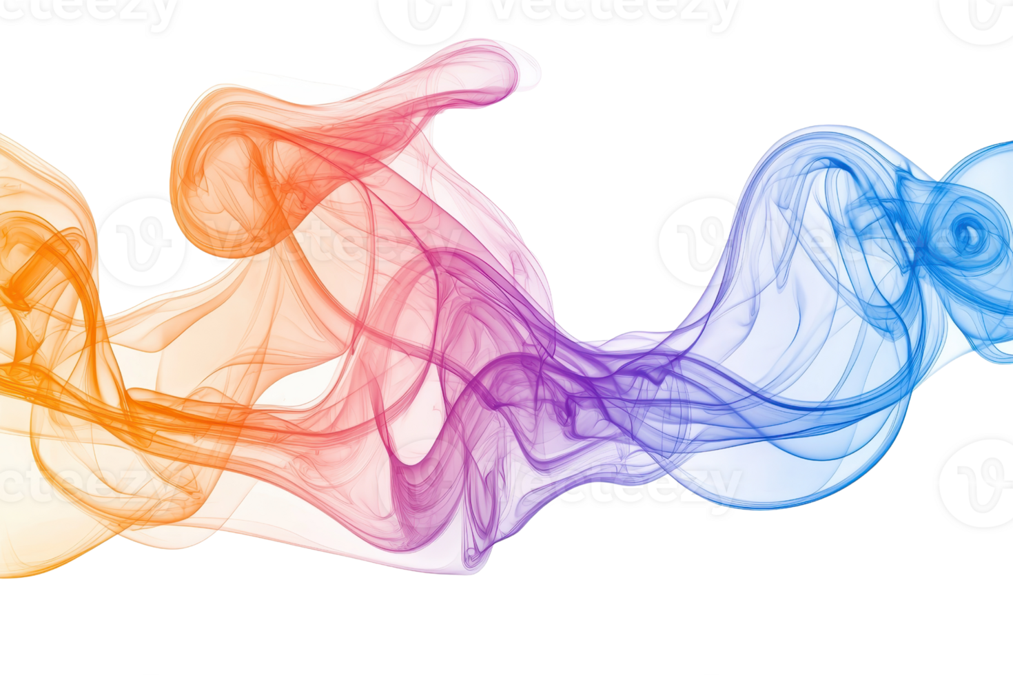 Colorful abstract smoke swirl pattern with red, orange, purple, and blue hues on a transparent background. Vibrant and mesmerizing artistic design. png