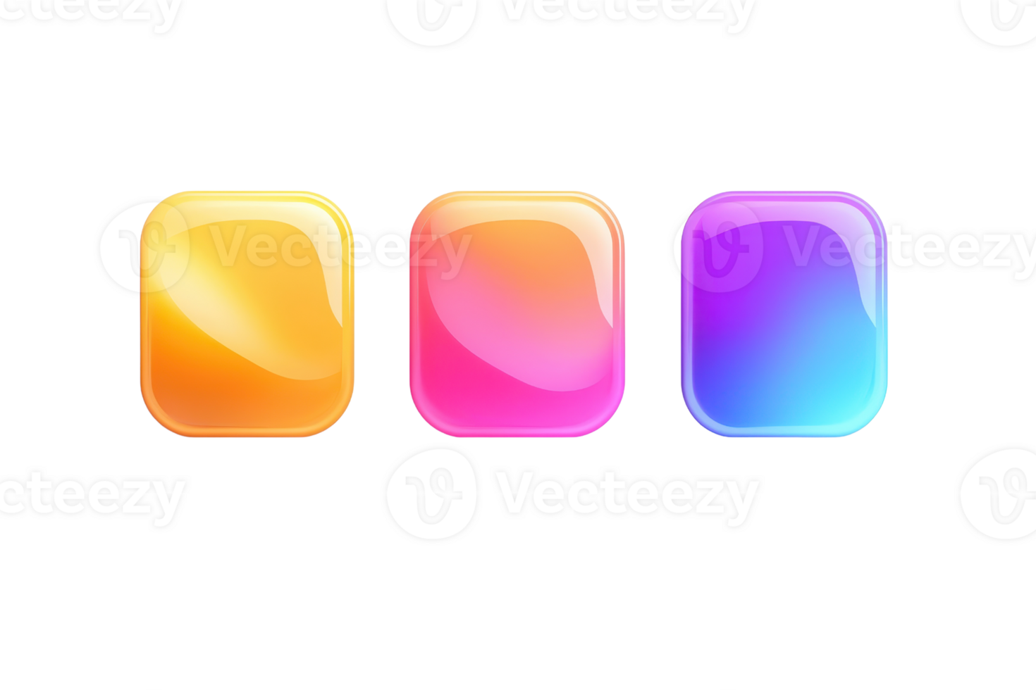 Modern colorful buttons with glossy finish in yellow, pink, and blue gradients. Ideal for web design, UI elements, or graphics. png