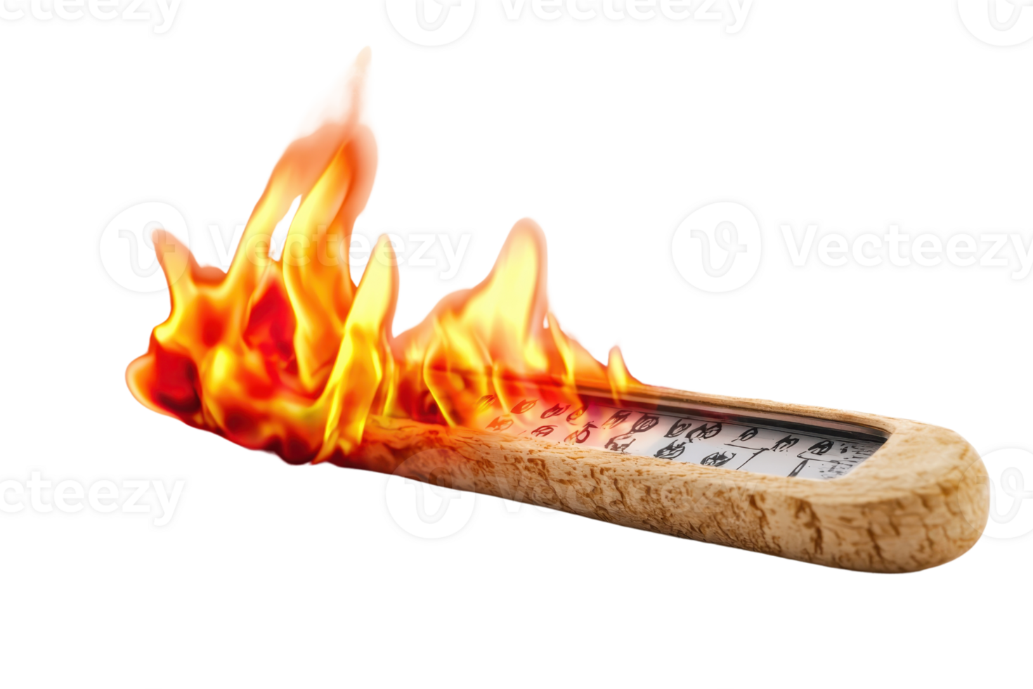 Close-up of a flaming scroll with text. Conceptual image representing burning knowledge or destruction of information. png