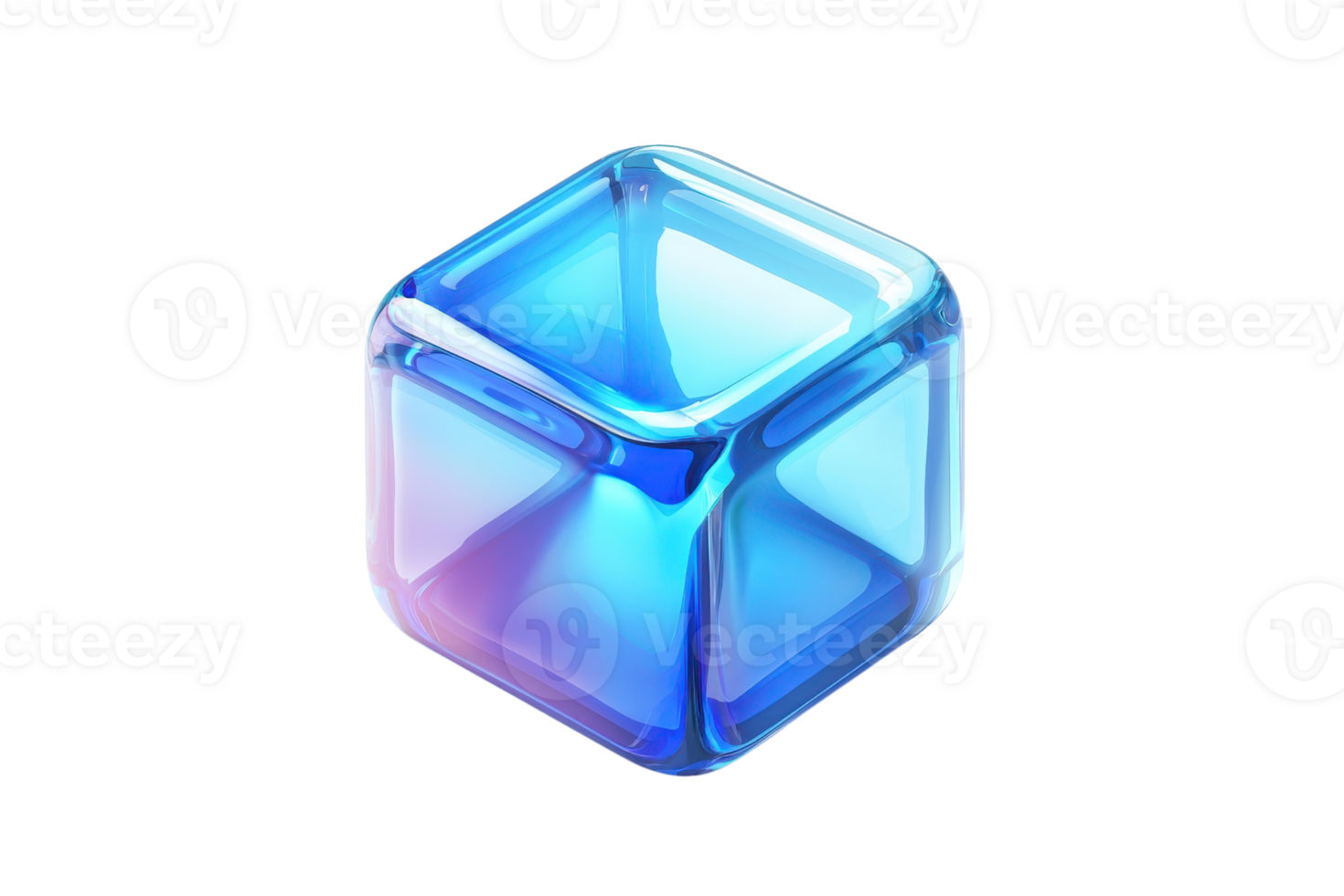 Glossy blue abstract cube with smooth surfaces and reflections. Suitable for technology, design, and modern art concepts. png