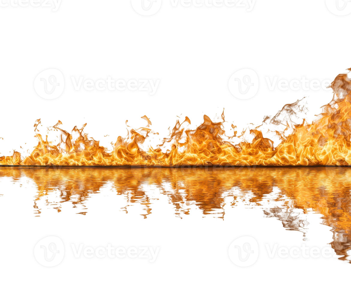 Dynamic horizontal line of bright fire with reflection creating an intense and fiery visual effect, ideal for dramatic presentations. png
