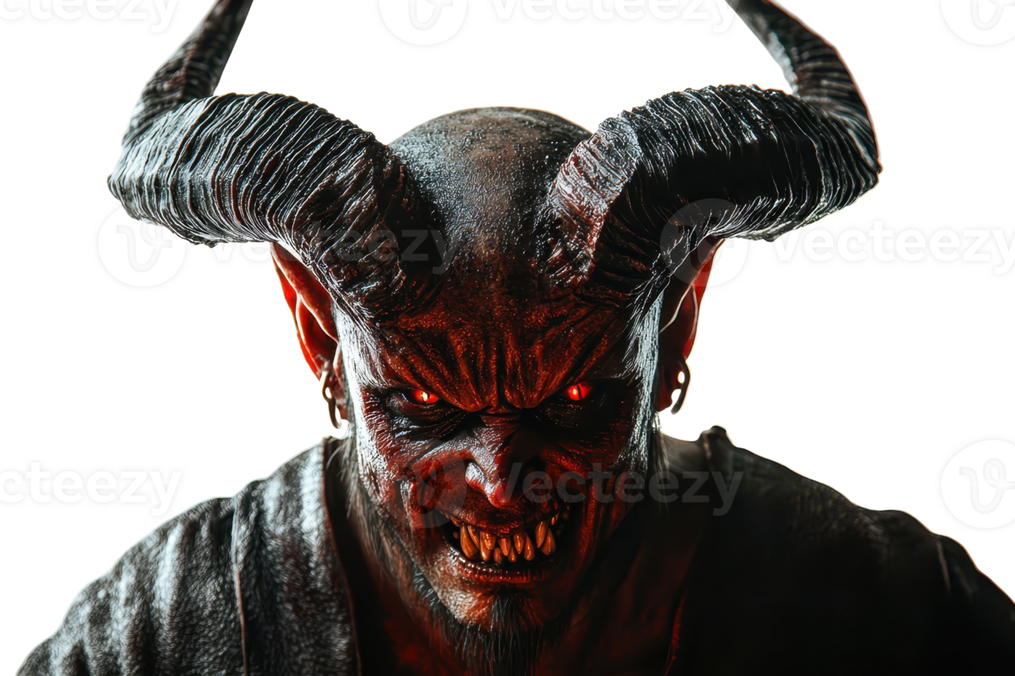 Intense depiction of a menacing demon with red eyes, sharp teeth, and large horns. Perfect for fantasy, horror, and dark-themed concepts. png