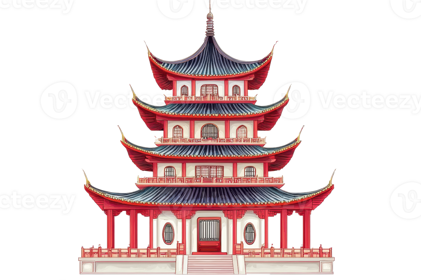 Beautiful traditional Asian pagoda with intricate architectural details and curved roofs, symbolizing cultural heritage and peacefulness. png
