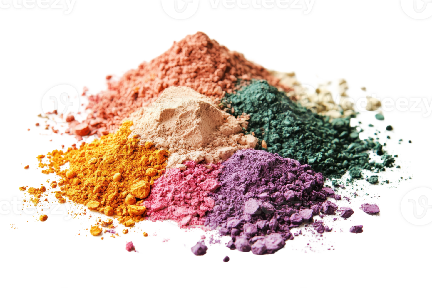 A vibrant assortment of colored powder pigments in various shades, ideal for art, craft, and design projects. Enhance your creativity png
