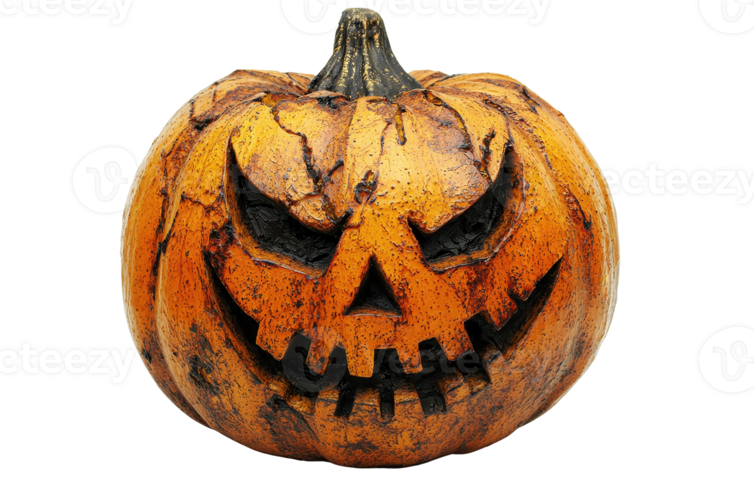 A spooky carved Halloween pumpkin with an intimidating face, perfect for autumn and Halloween-themed decorations and content. png
