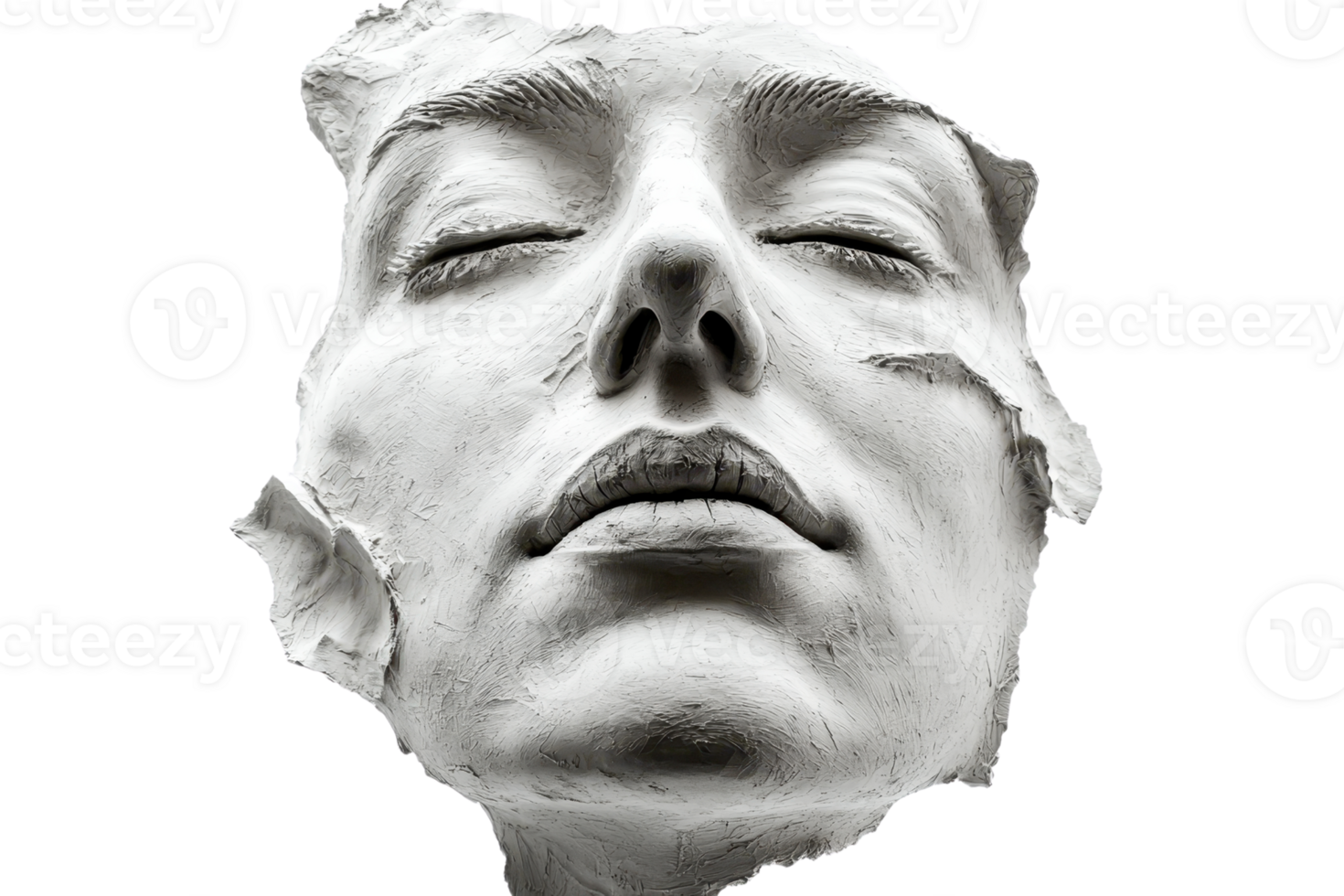 fechar-se do uma sereno branco gesso face escultura com fechadas olhos e suave características, expressando calma e tranqüilidade. png