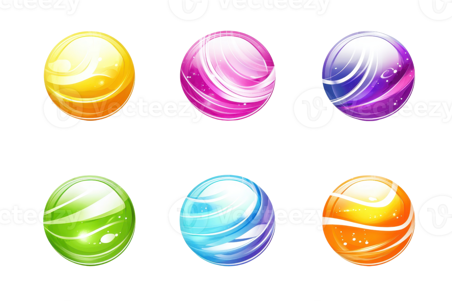 Colorful glossy spheres in various shades, perfect for design and art projects. Abstract shiny circles with vibrant gradients. png