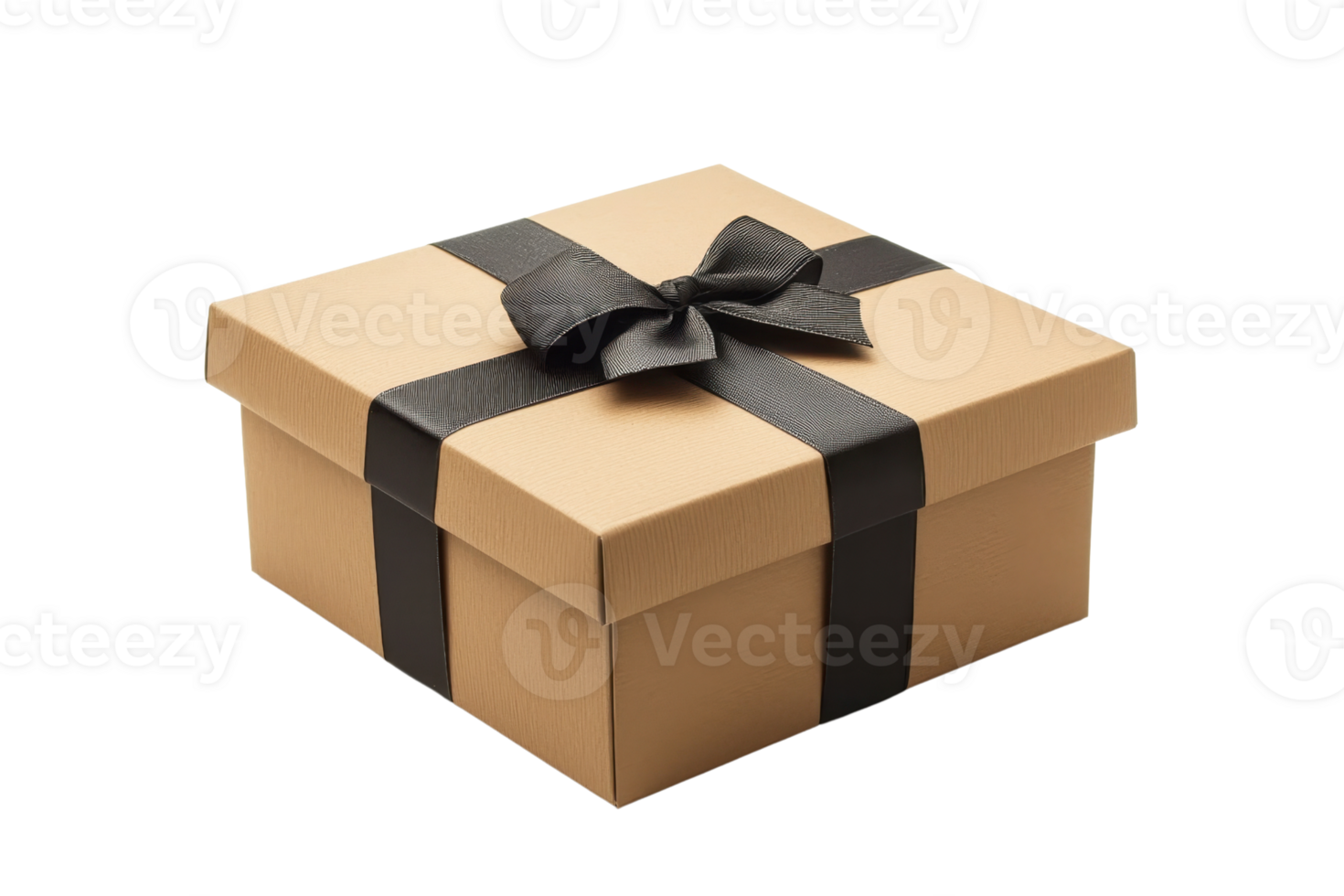 Elegant brown gift box with black ribbon and bow, perfect for celebrations, holidays, birthdays, and special occasions. png