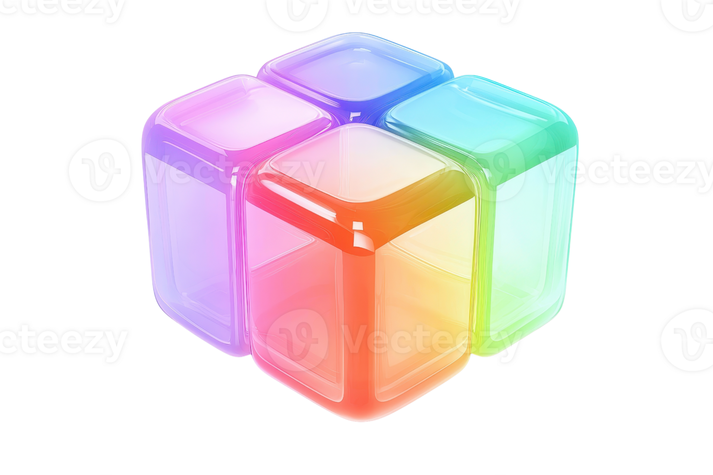 Colorful translucent cubes arranged together, showcasing vibrant hues and a modern, abstract digital design for creative projects. png