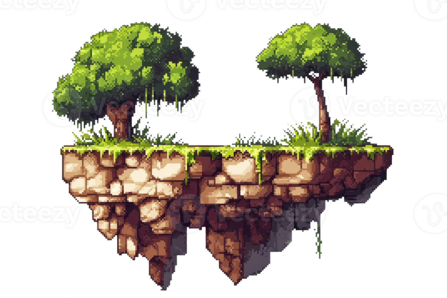 Floating island with lush trees and greenery. A mystical and magical land suspended in the sky, perfect for fantasy themes and game design. png