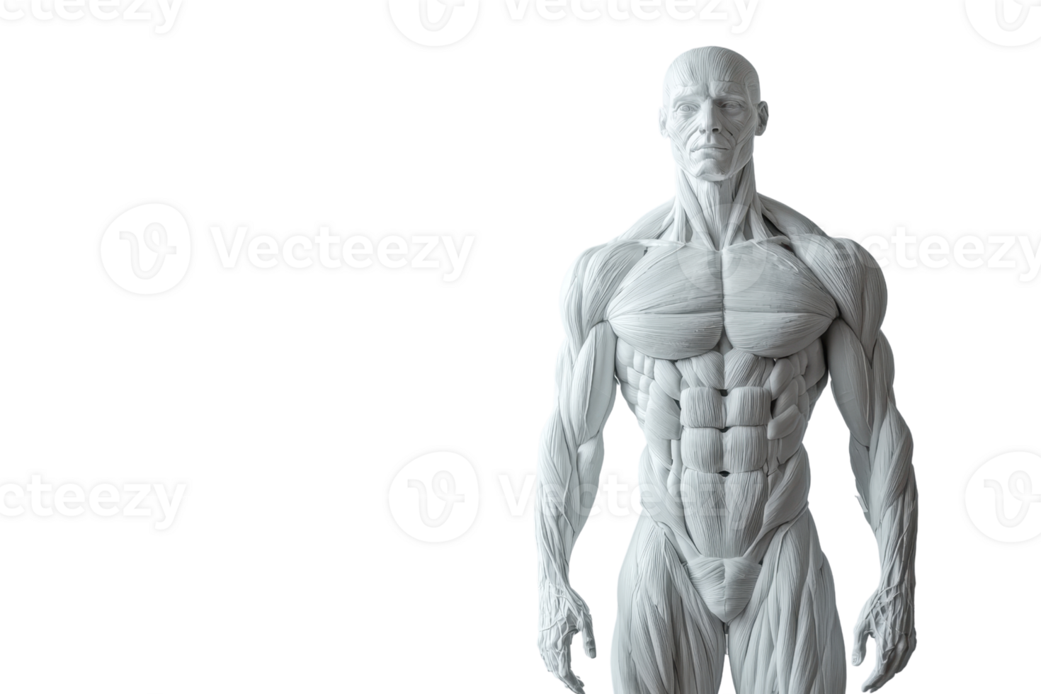 Detailed anatomical model of a muscular male figure showcasing human musculature with a transparent background. perfect for educational purposes. png