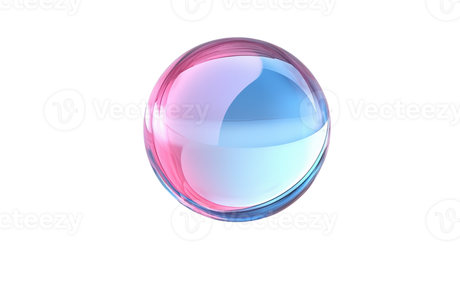 Glossy colorful sphere with pink and blue hues, isolated on transparent background. 3D render of a shiny translucent bubble for design concepts. png