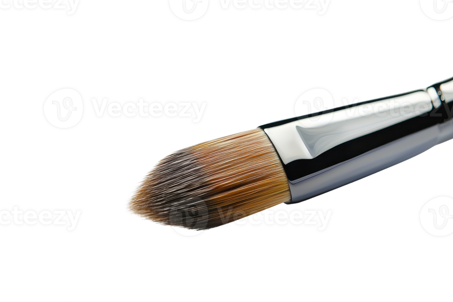Close-up of a makeup brush with soft bristles and a sleek handle, perfect for applying foundation. Isolated on a transparent background. png