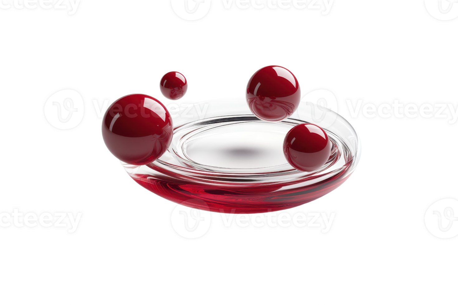 Dynamic splash of red liquid with floating droplets on a transparent surface. Creative concept showcasing fluid movement and vibrant color. png