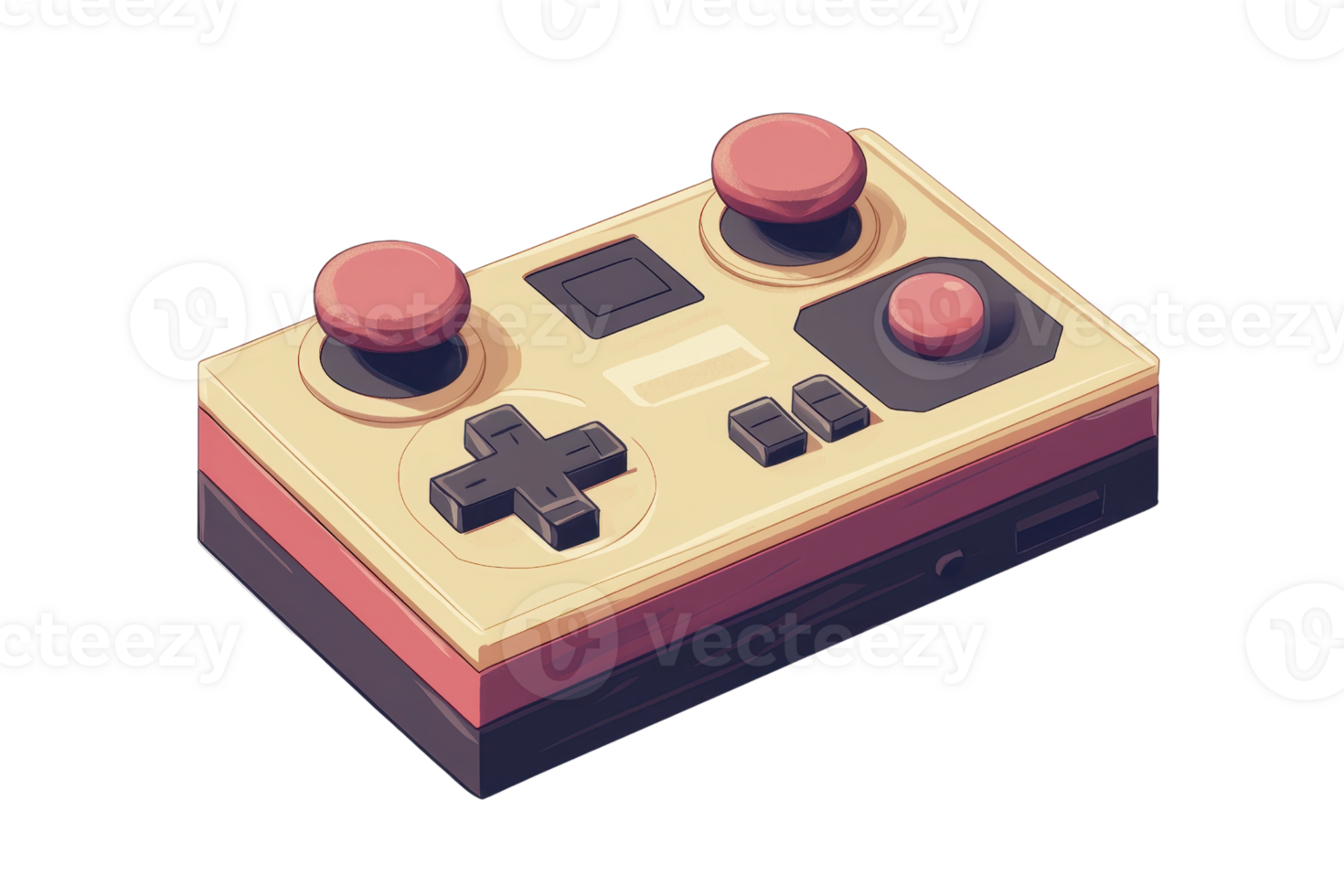 Retro gaming controller with buttons and joystick, isolated on transparent background. Ideal for vintage gaming and nostalgic tech imagery. png
