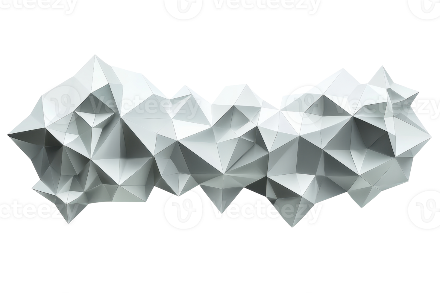Abstract low-poly geometric sculpture with sharp angles and facets in white, isolated on a transparent background. png