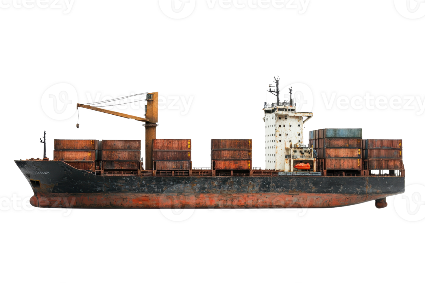 Isolated image of a large container ship with cargo against a transparent background. highlighting maritime transport and global trade. png