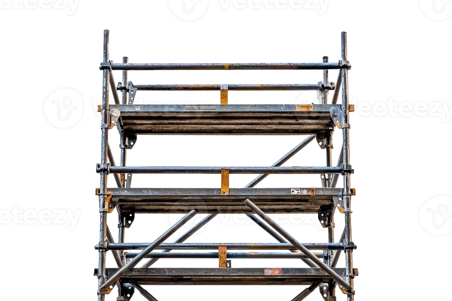 High metal construction scaffolding isolated on a transparent background. ideal for construction and industrial themes in stock photo use. png