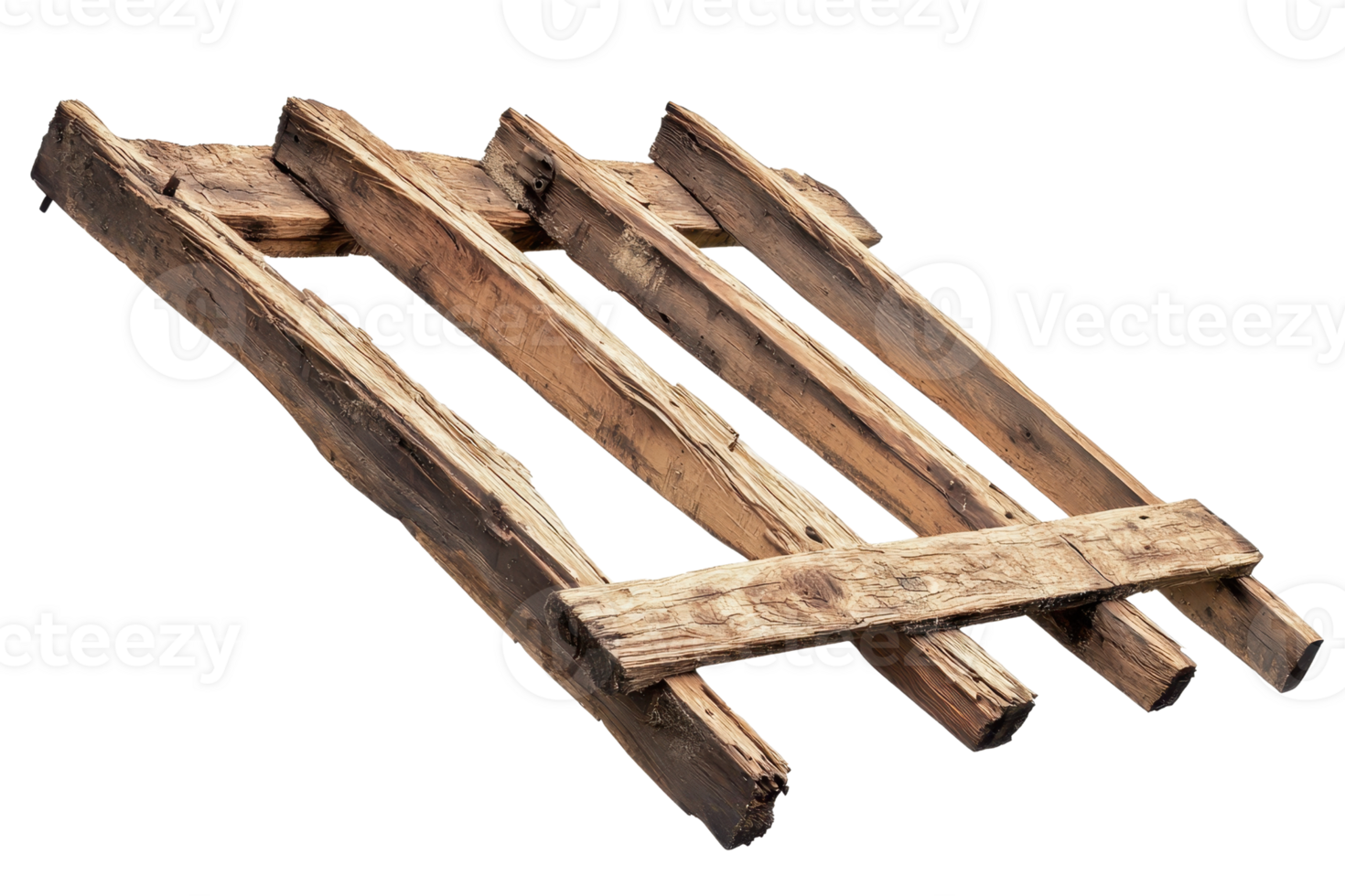 Rustic wooden ladder isolated on transparent background. showcasing rough texture and aged wood. Ideal for woodworking, rustic decor, or vintage themes. png