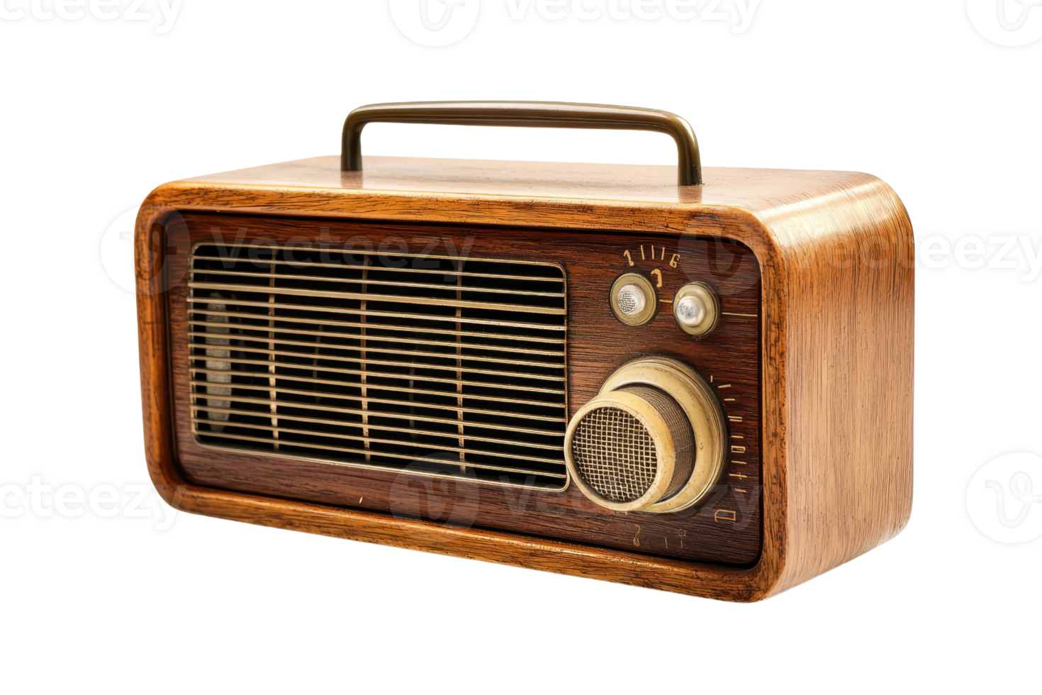 Vintage wooden radio isolated on transparent background. capturing a nostalgic piece of retro technology with classic design and aesthetic charm. png