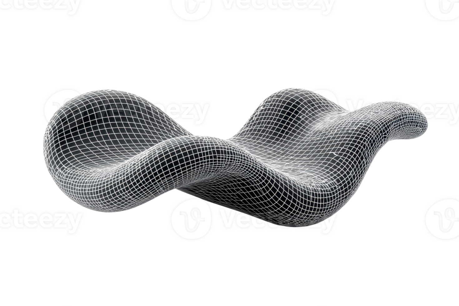 Abstract 3D wave-like wireframe structure on transparent background. Digital geometric form perfect for science, tech, and artistic projects. png