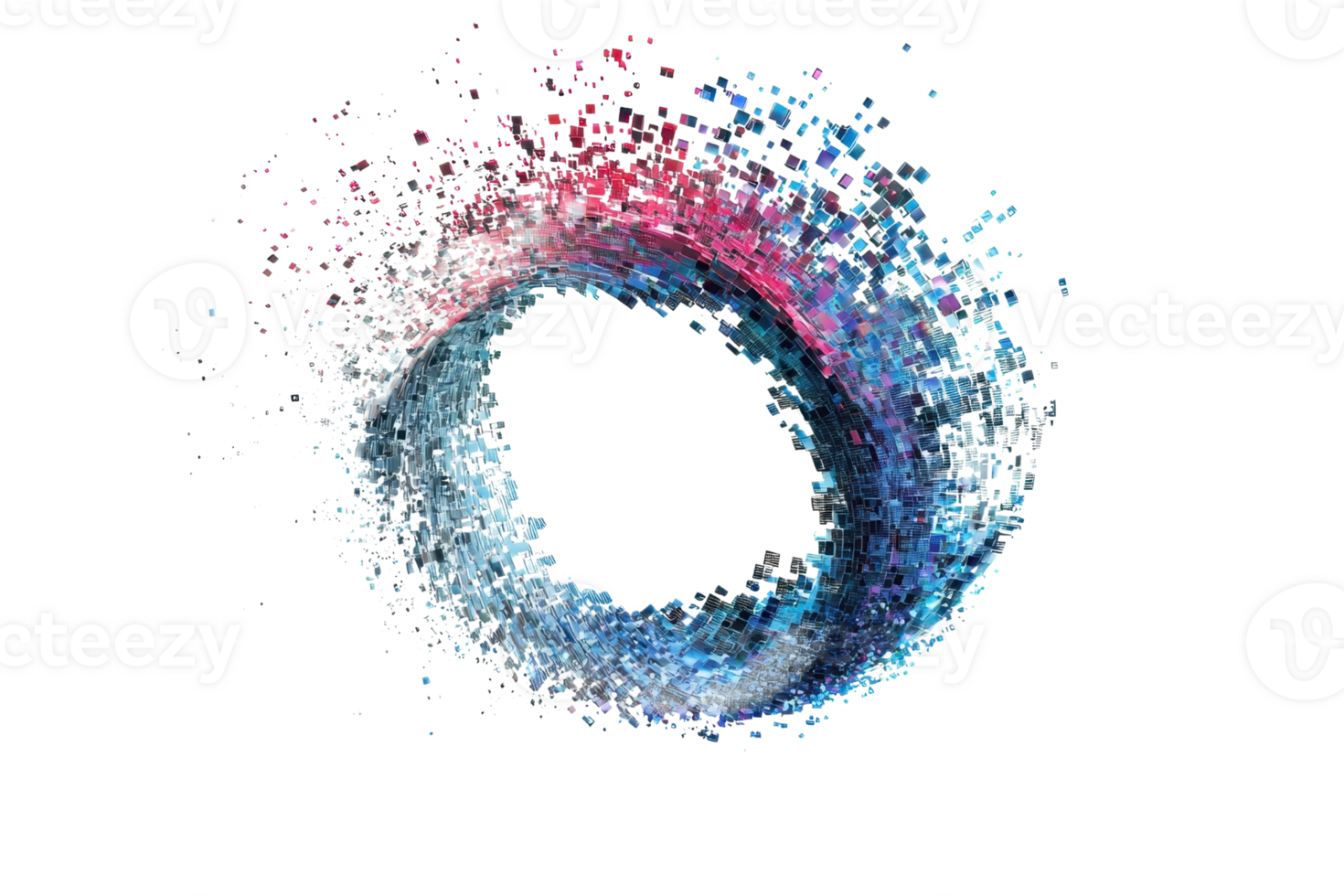 Abstract digital art of a colorful fluid shape in circular form, representing dynamic motion and energy with vibrant blue and red splashes. png