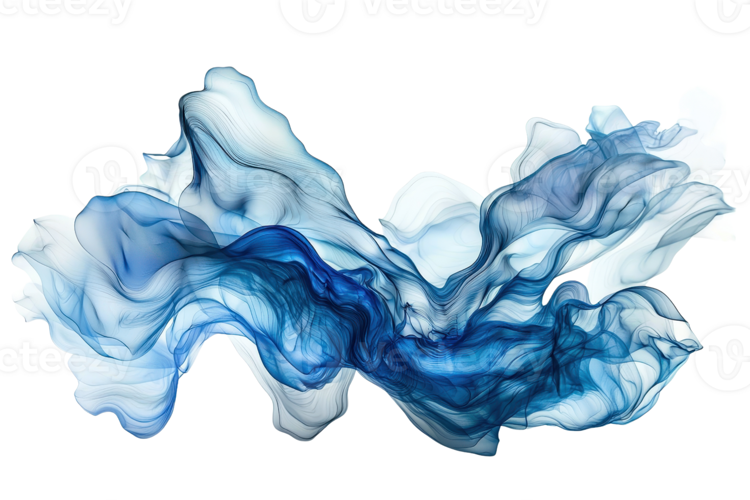 Abstract blue and white smoke wave on transparent background. representing creativity, fluidity, and motion. Perfect for artistic and modern designs. png