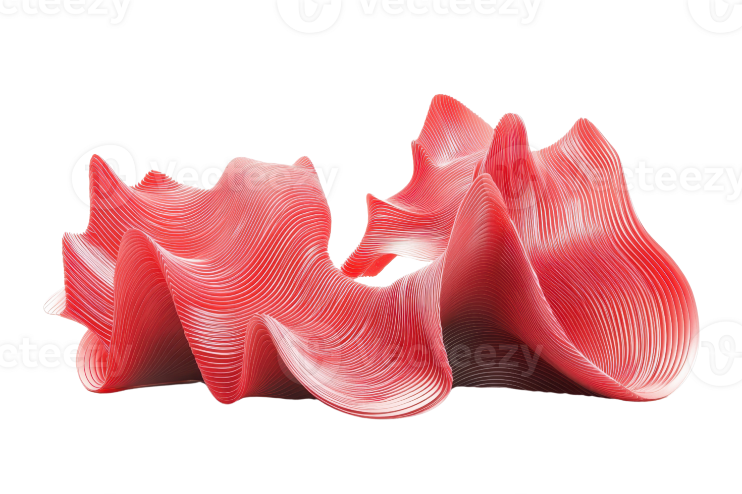 Abstract red sculpture with flowing, wave-like curves on a transparent background. showcasing modern artistic expression and creativity. png